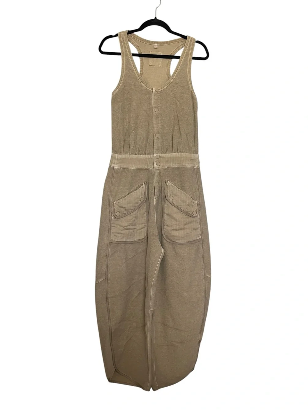 *** LISTING IS SOLD ***Free People Khaki Utility Jumpsuit with Front Patch Poc